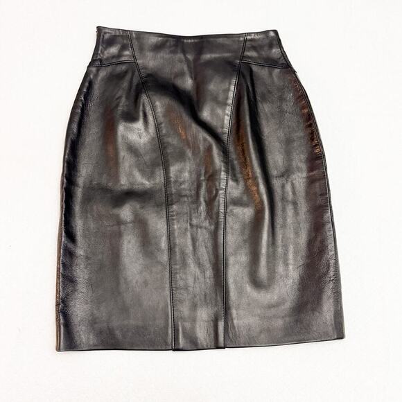 Luca Luca Black 100% Italian Leather Mini Skirt Pencil Size 6 - Picture 2 of 6